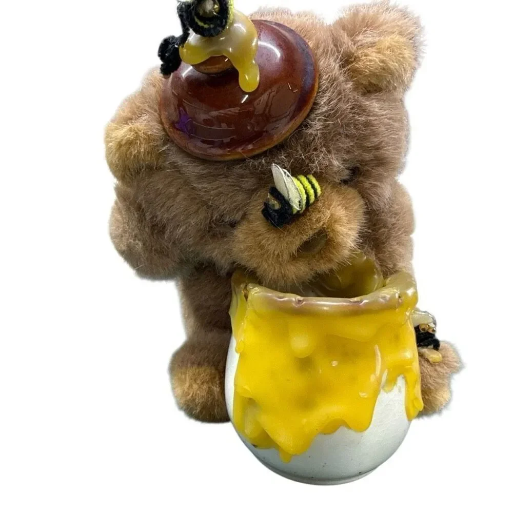 Shy & Plains 1980 Enesco Teddy Bear Plush Honey Pot Bees Dripping Stuffed Animal